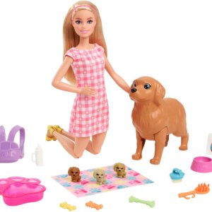 Barbie Anziehpuppe »Puppe (blond) mit Hund & Welpen«