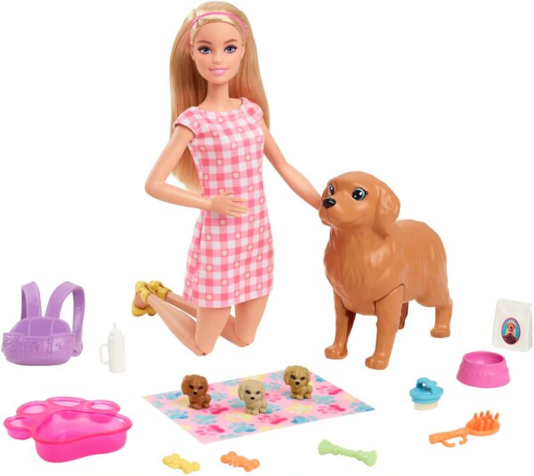 Barbie Anziehpuppe »Puppe (blond) mit Hund & Welpen«