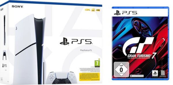 Playstation PS5 Konsole Slim Disk Laufwerk + Gran Turismo 7 Spiel Bundle 1TB (Bundle), Bundle Set Console