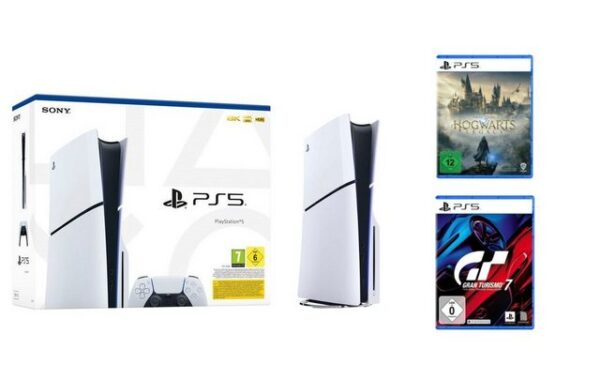 Playstation 5 Disk Edition (Slim) (Konsolen-Bundle, inkl. Hogwarts Legacy & Gran Turismo 7)