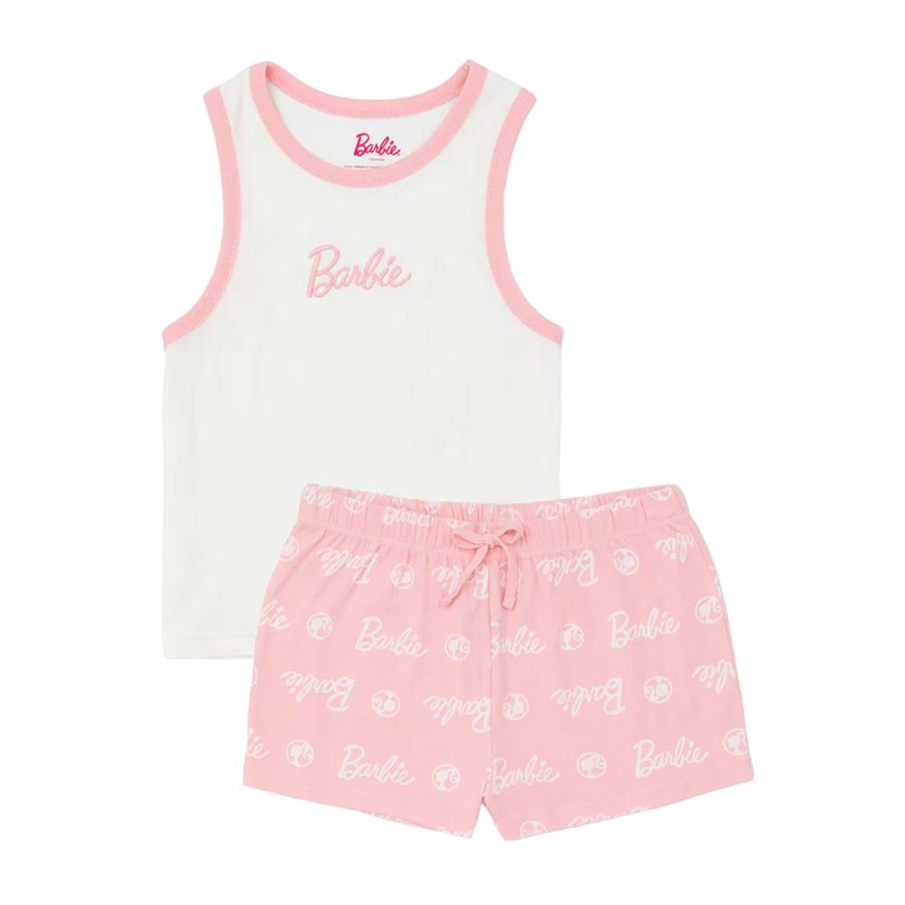 Barbie Kurzes Pyjama-Set für Damen/Damen 8 UK rosa/weiß