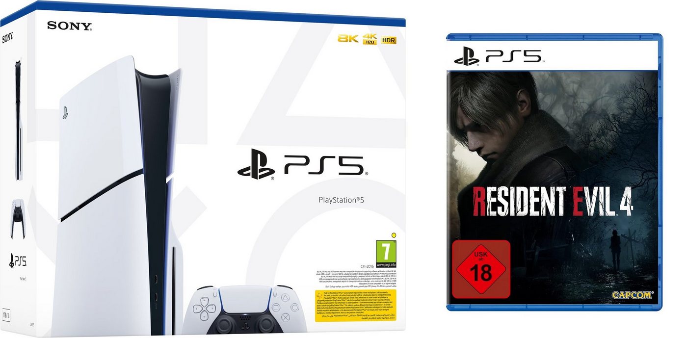 Playstation Playstation 5 Slim Konsole Laufwerk + Resident Evil 4 Remake PS5 Spiel 1TB (Bundle), SSD, 4k, Disk Edition Playstation Playstation 5 Slim Konsole Laufwerk + Resident Evil 4 Remake PS5 Spiel 1TB (Bundle), SSD, 4k, Disk Edition