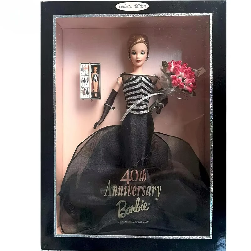 Original Barbie-Puppen zum 40. Jubiläum 1999, schwarzes Feierkleid mit blonden Haaren und roten Lippen, Mädchenspielzeug, Collector Edition Original Barbie-Puppen zum 40. Jubiläum 1999