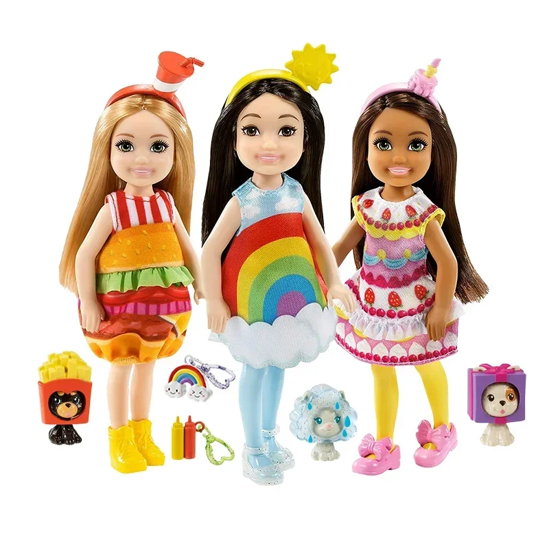 Original Barbie Puppen Club Chelsea Dress Up Burger Kostüm Haustiere Zubehör Kinder Spielzeug für Mädchen Prinzessin Spielhaus Set Juguetes