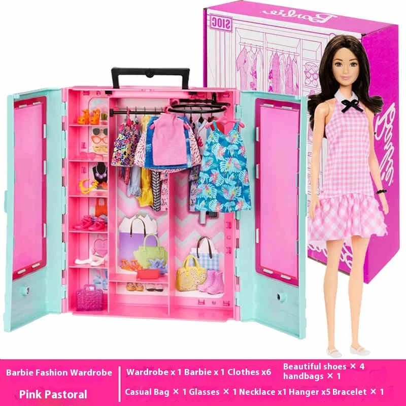 Interaktives Prinzessinnen-Schloss-Anziehpuppen-Set für Mädchen mit doppellagigem Traumschrank, Barbie-Puppenspielzeug für soziales imaginäres Spielen Interaktives Prinzessinnen-Schloss-Anziehpuppen-Set für Mädchen mit doppellagigem Traumschrank
