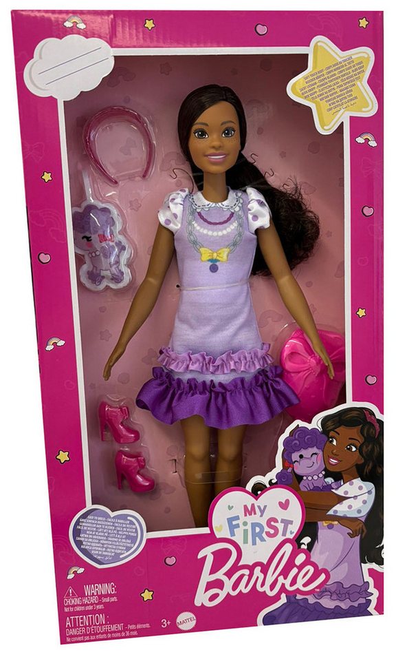 Barbie Stehpuppe My First Barbie Mädchen Brooklyn schwarze wellige Haare Lila Kleid Bür Barbie Stehpuppe My First Barbie Mädchen Brooklyn schwarze wellige Haare Lila Kleid Bür