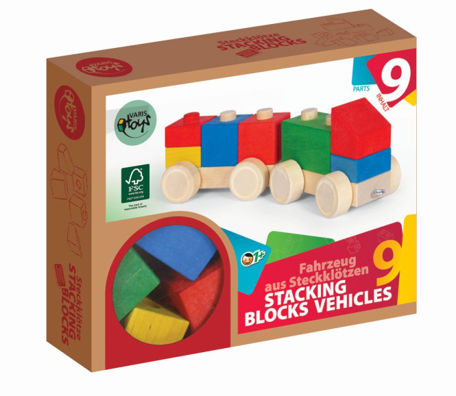 VARIS toys bunter Holzzug Holzeisenbahn 9 Teile Bauklötze Holzbausteine aus Birkenholz FSC®