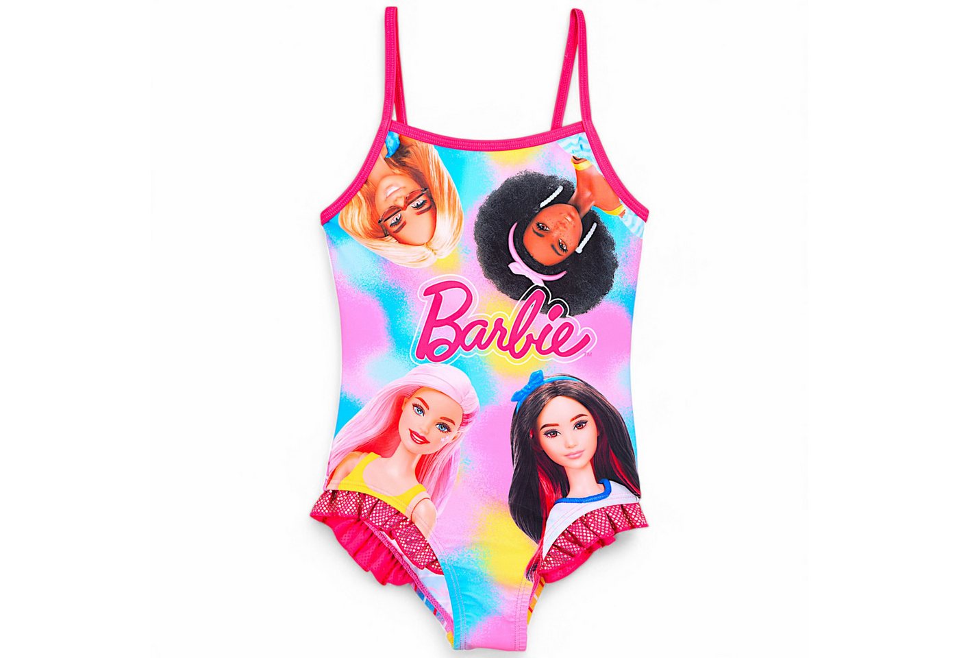 Barbie Badeanzug Barbie Freunde Mädchen Schwimmanzug mit Rüschen Gr. 104 - 140 cm
