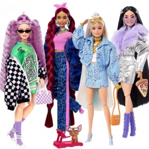Original Barbie Extra Serie 1/6 Mode Puppe Kleid Pelzige Jacke Bewegliche Yoga Joint Mädchen Spielzeug für Sammler Haustier Zubehör Geschenk