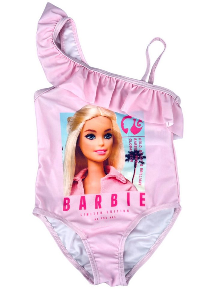 Barbie Badeanzug mit Barbie Mädchen Schwimmanzug mit Rüschen Gr. 98 - 128 cm
